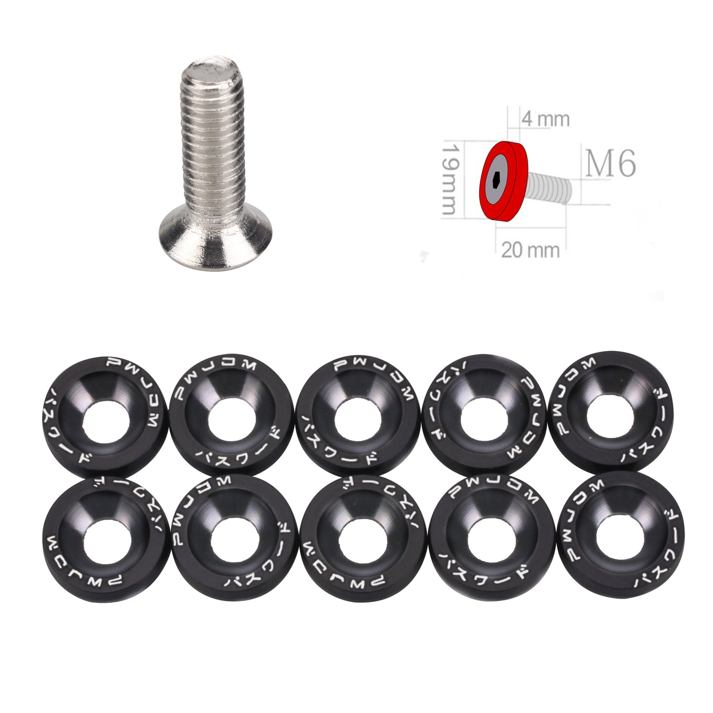 Black JDM Billet Aluminum Fender/Bumper Washer/Bolt Engine Bay Dress Up Kit X20