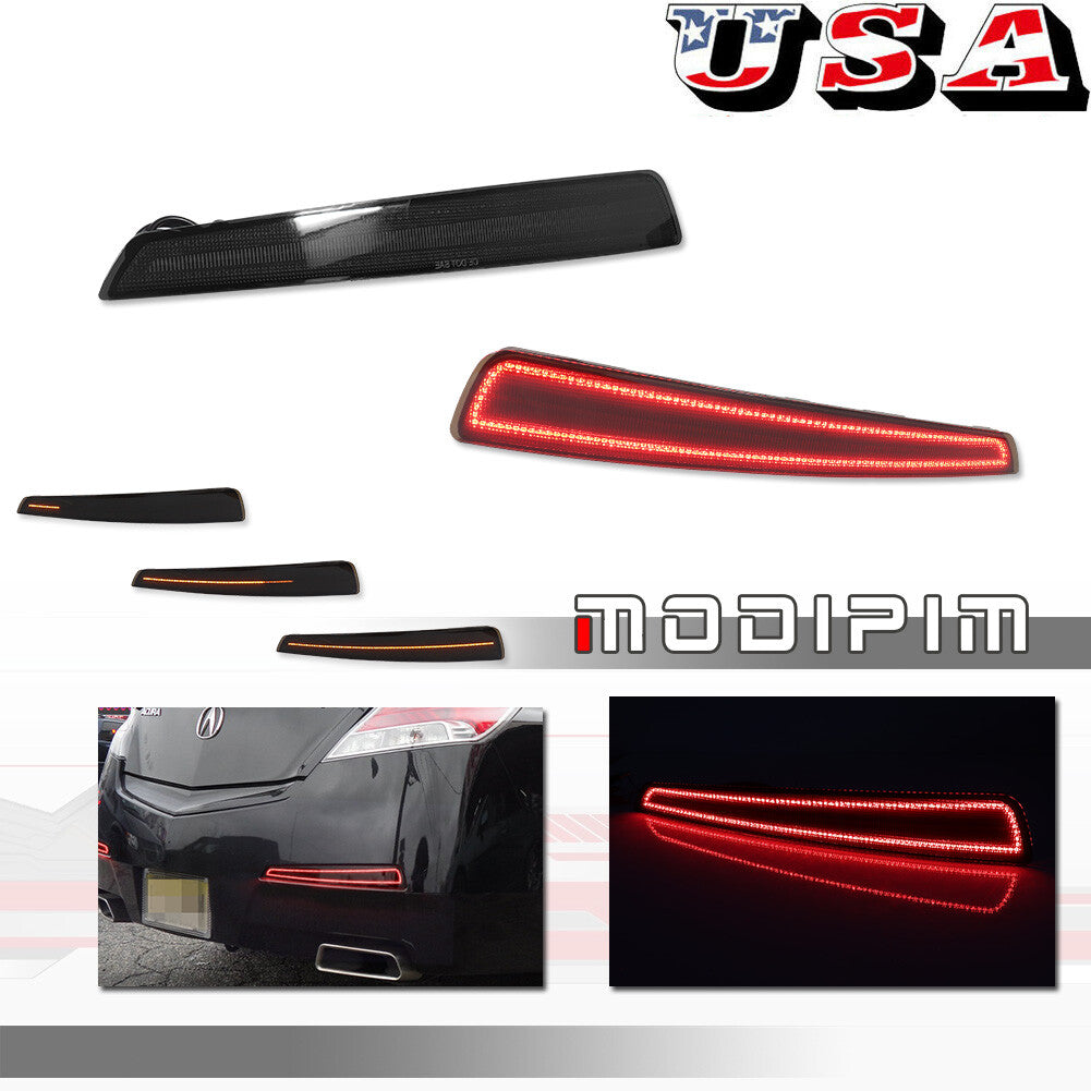 2-Pack Fit for Acura TL 2009 - 11 Smoked Red LED Rear Bumper Reflector Tailbrake Lights