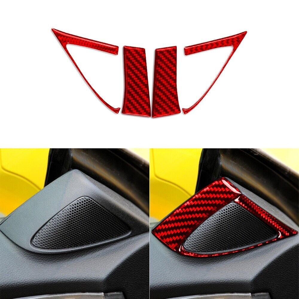 for Chevrolet Camaro 10-15 Front Door Speaker Horn Frame Red Carbon Fiber Trim