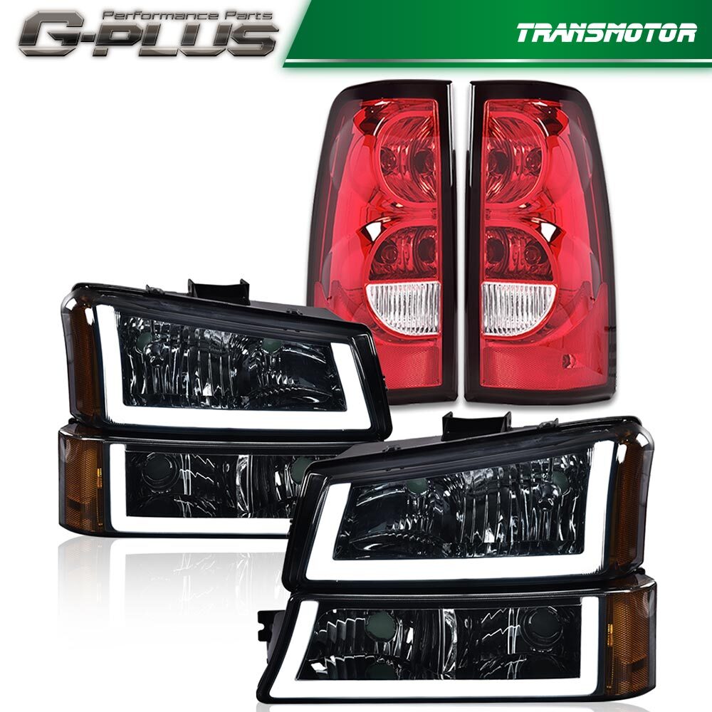 Suitable for 03-06 Silverado 1500 2500 2500 HD Smoke LED Headlights + Red Taillights