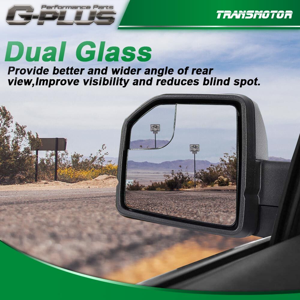 Fits 15-20 for Ford F-150 pickup view manual mirrored glass with Spotter LH and right-hand drive