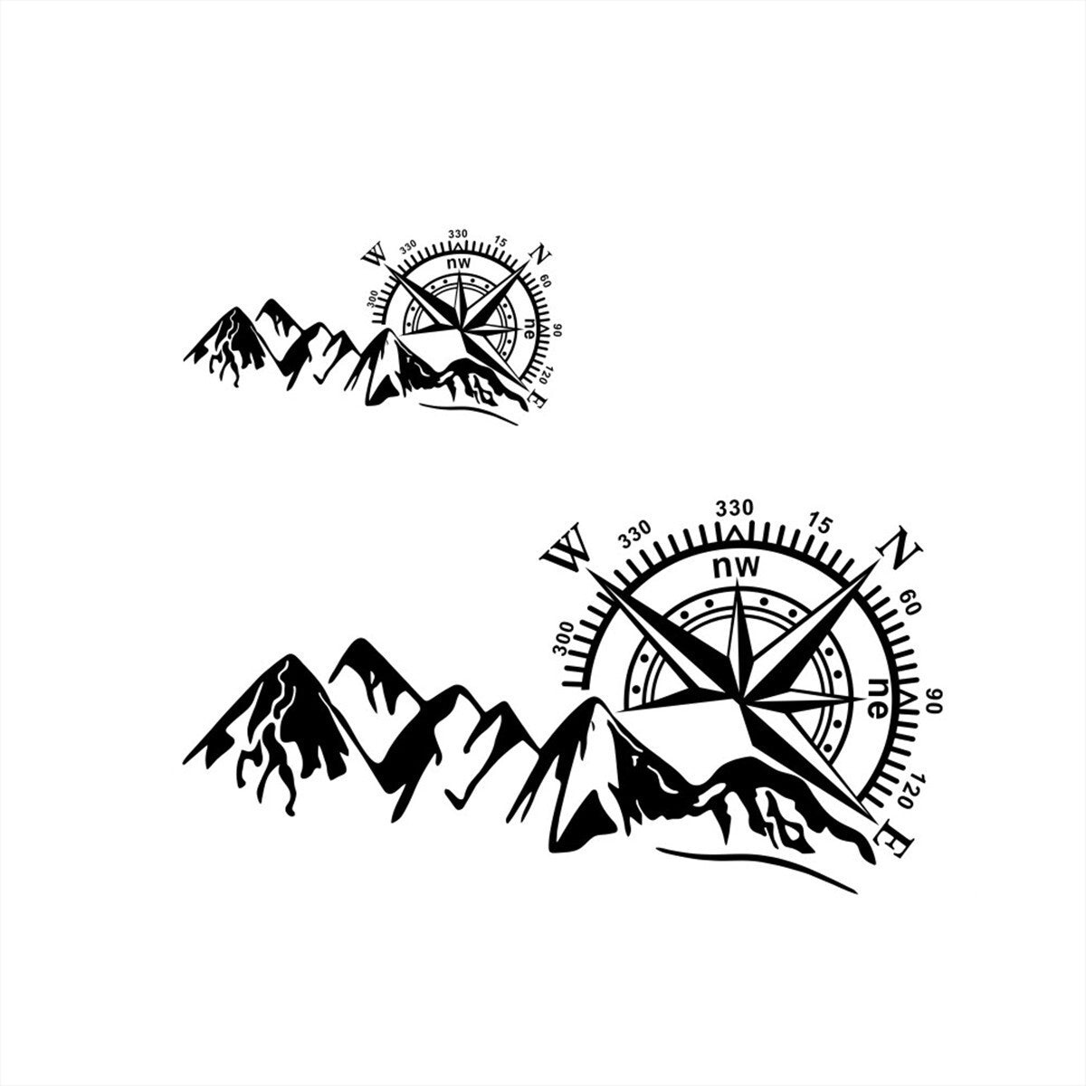 2Pcs Car Sticker Compass Mountain Navigation DIY Offroad Vinyl Decal Waterproof