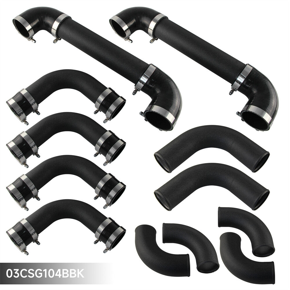 12PCS 3 76mm Universal Turbo Intercooler Pipe Piping+Silicone Hose Kit Black