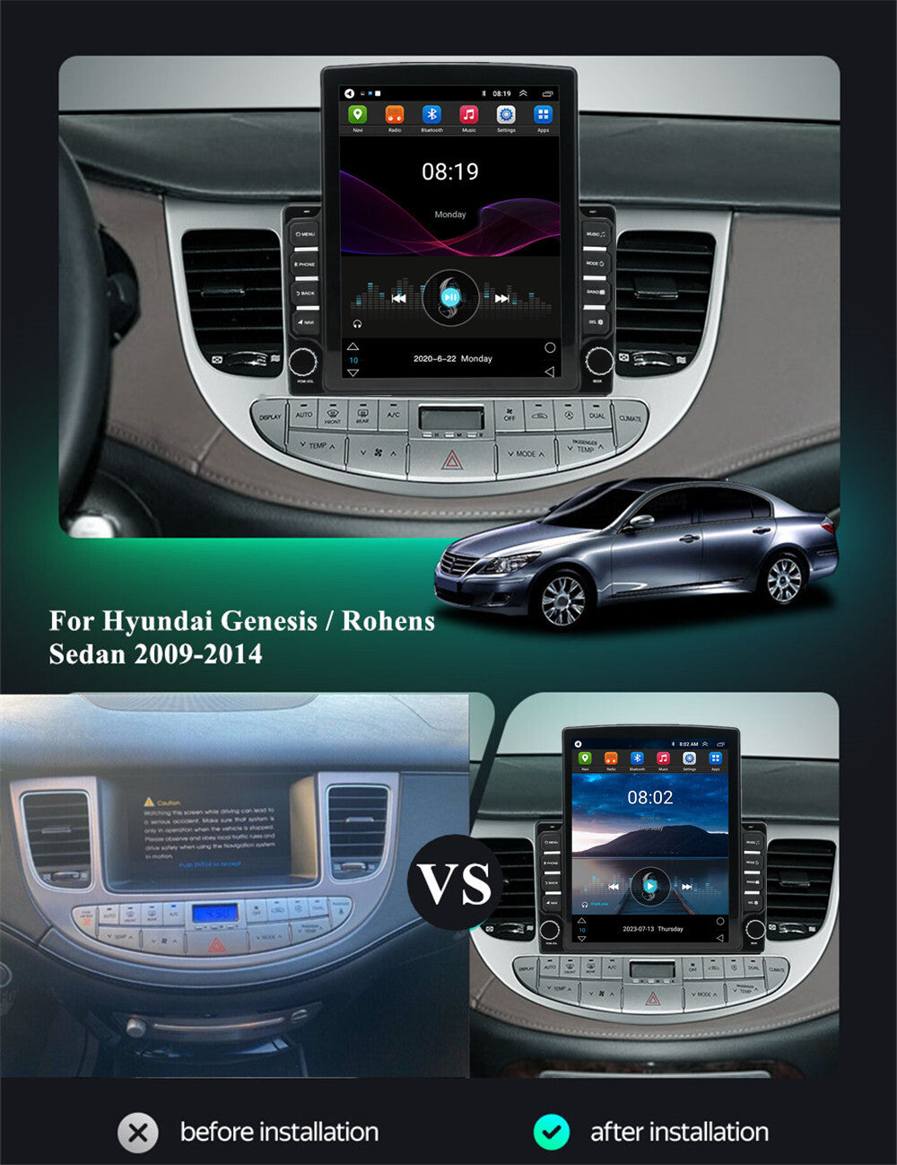 For 09-14 for Hyundai for Genesis Sedan Android Radio Stereo GPS Nav Head Unit Wifi 9.7