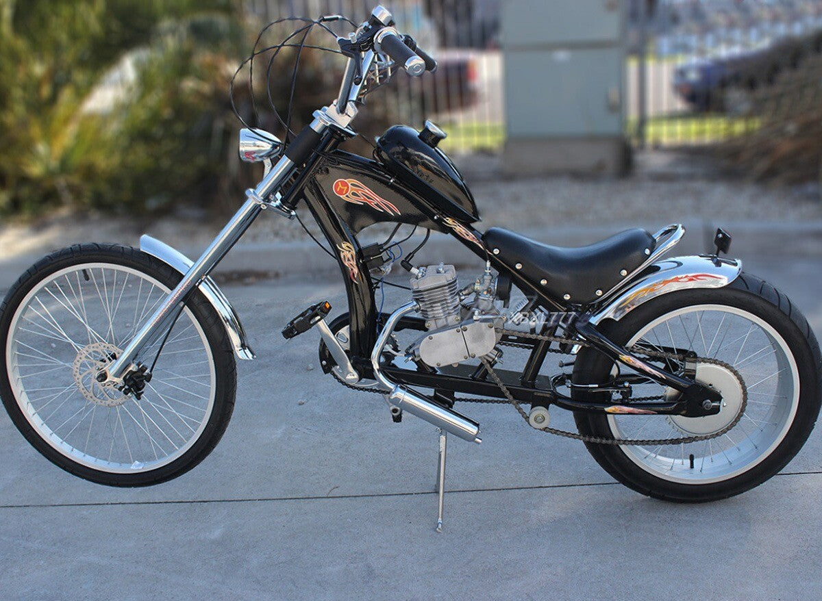 50cc 2-stroke gasoline engine motor kit for bicycles, electric bicycles, and chrome-plated bicycles.