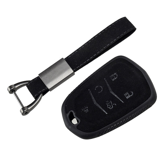 Suede Leather 5 Button Key Fob Case Cover Shell Fit for Cadillac ATS XTS CTS SRX