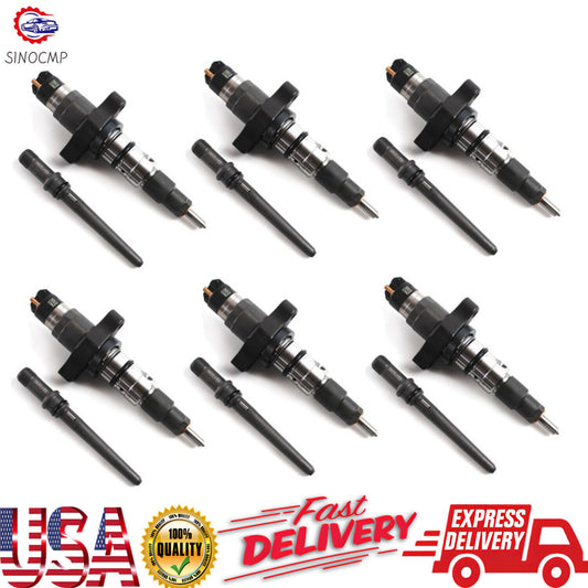 6x 0445120255 Diesel Injector w/ Connector Tube For 5.9L 03-05 for Dodge for Ram