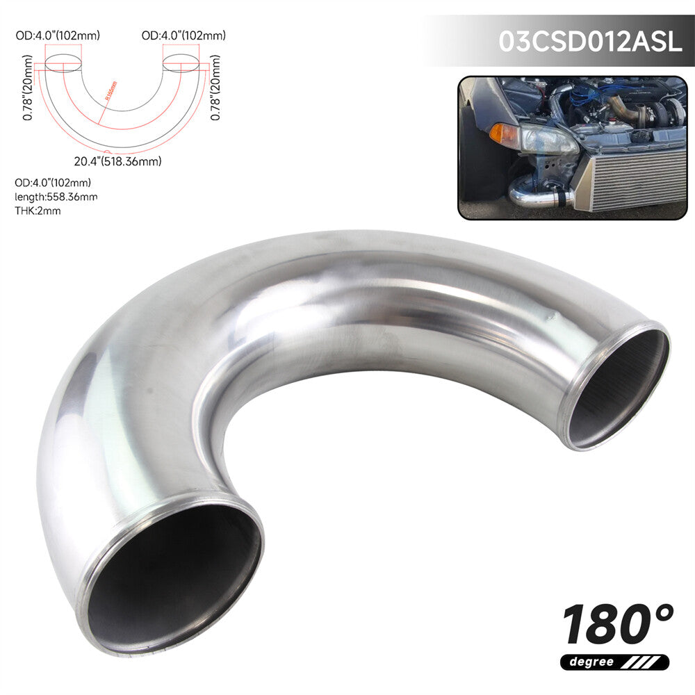 102mm 4 180 Degree Aluminum Intercooler Intake Pipe Piping Tube Hose Silver