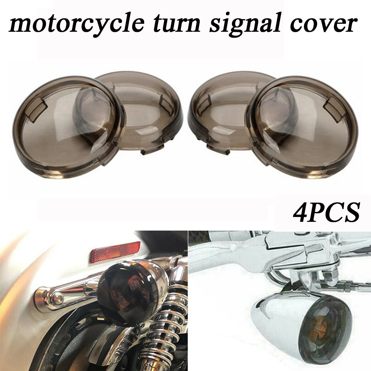 4-Piece Motorcycle Lens Covers, Turn Signal Flashing Smoke Pack for Harley Dyna Sportster