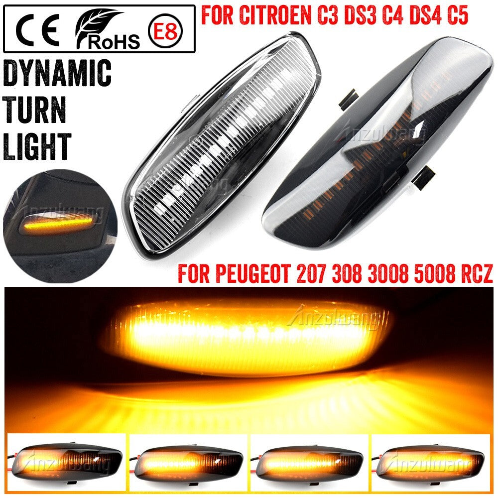Dynamic Side Marker Turn Light for Peugeot 308 Partner for Citroen C3-5 DS3 DS4