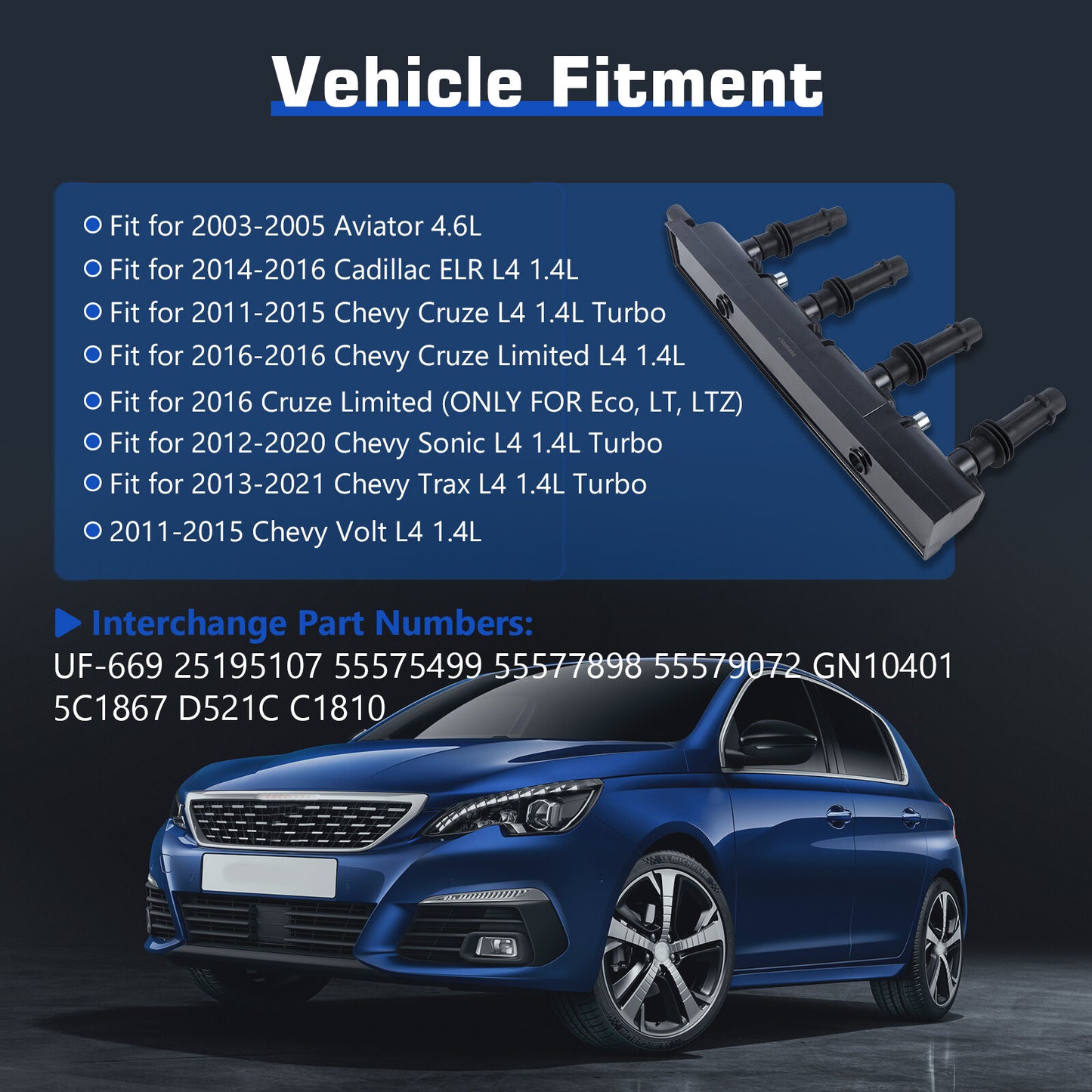 55579072 Ignition Coil for Chevrolet for Cruze Sonic Trax 1.4L Turbo 2013 2014 2015