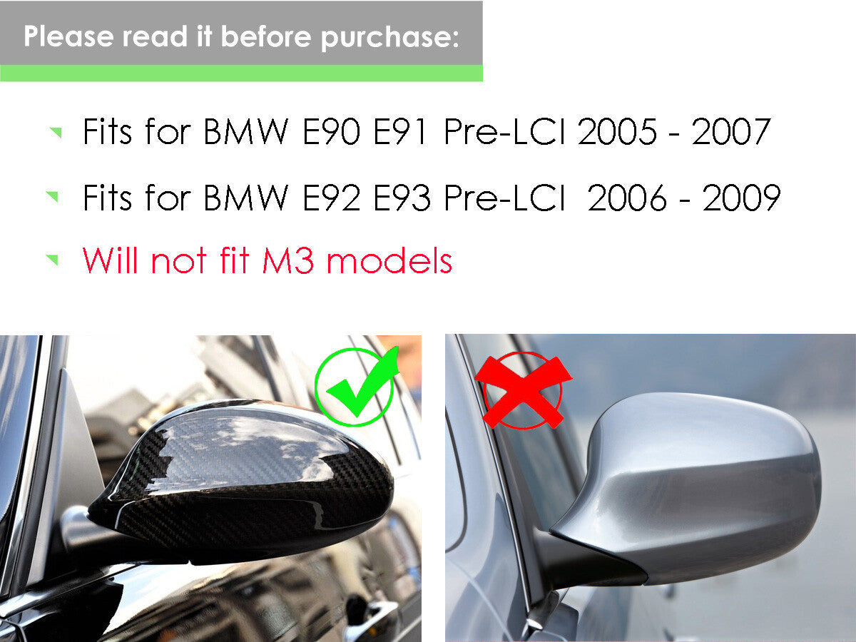 M3 Style Gloss Black Side Mirror Covers for BMW E90 E91 E92 E93 Pre-LCI
