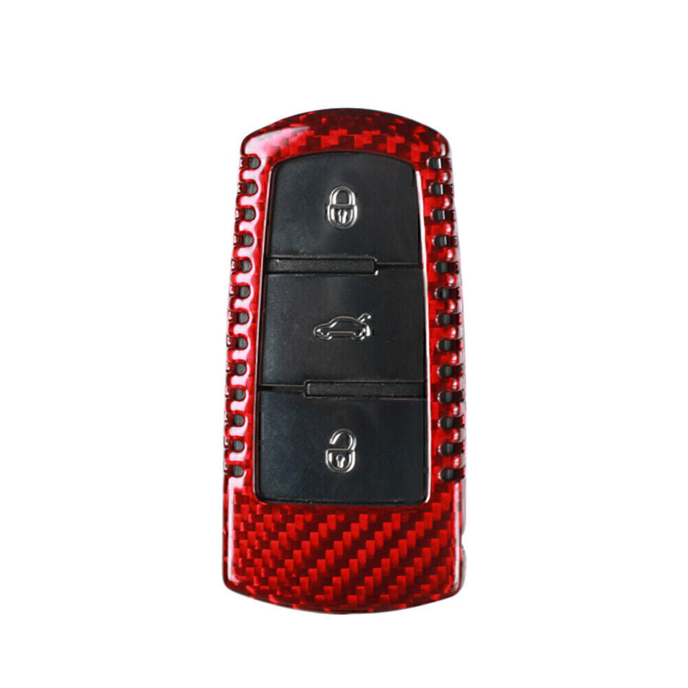 Carbon Fiber Car Remote Key Shell Cover Case Fit 2009-2012 for VW CC for Passat B6 Red
