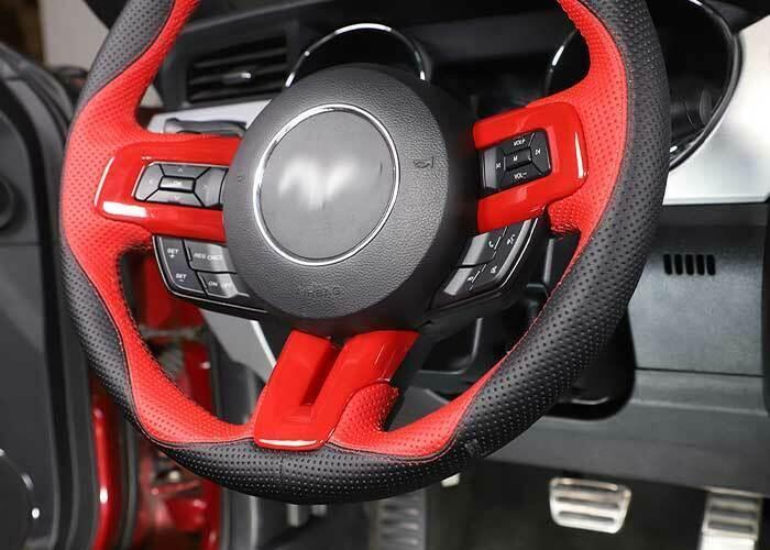 for Ford for Mustang 2015-2022 Red Interior Steering Wheel Button Frame Trim 3PCS