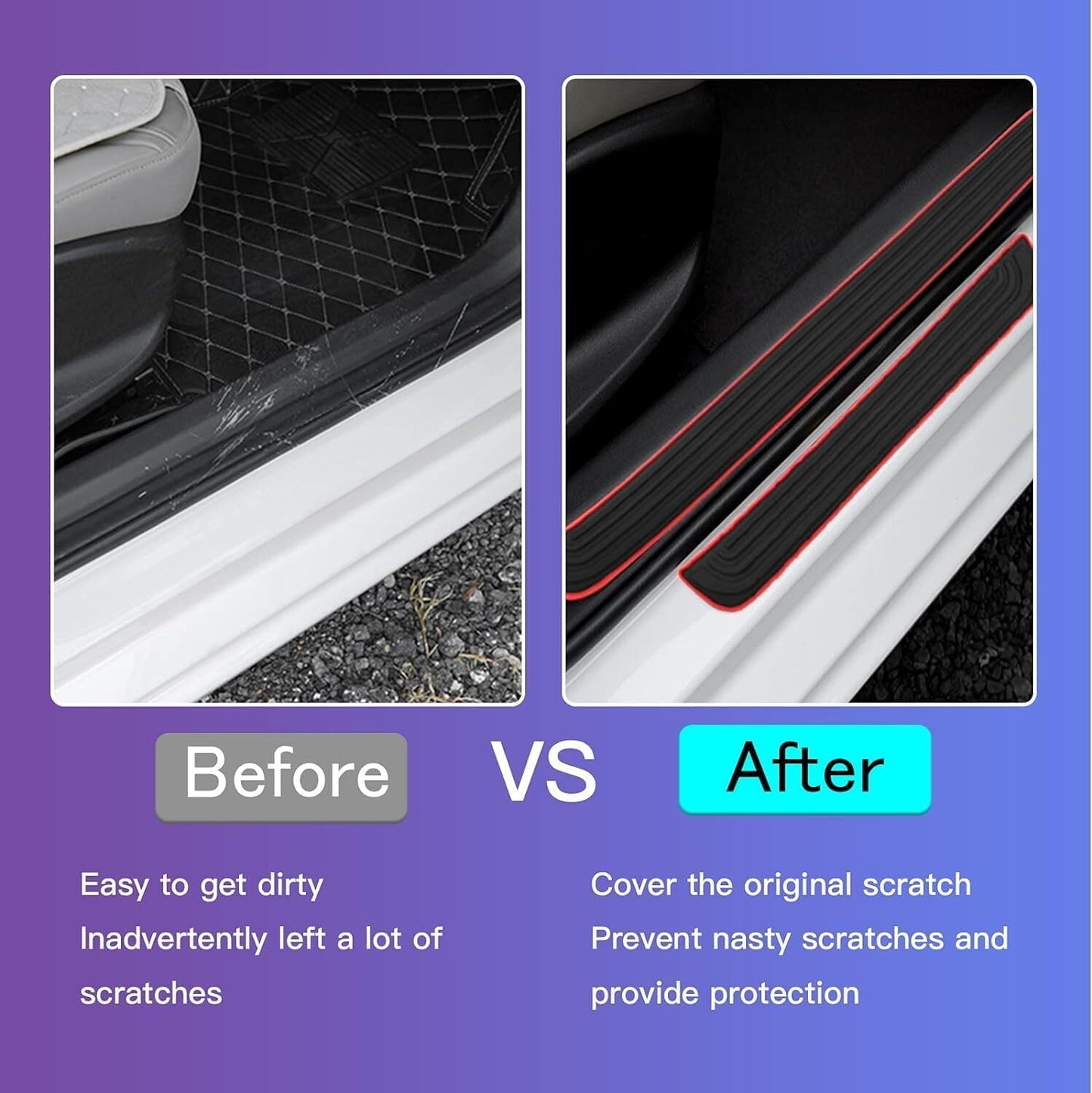 4x Universal PVC Soft Rubber Car SUV Door Scuff Sill Cover Panel Step Protector