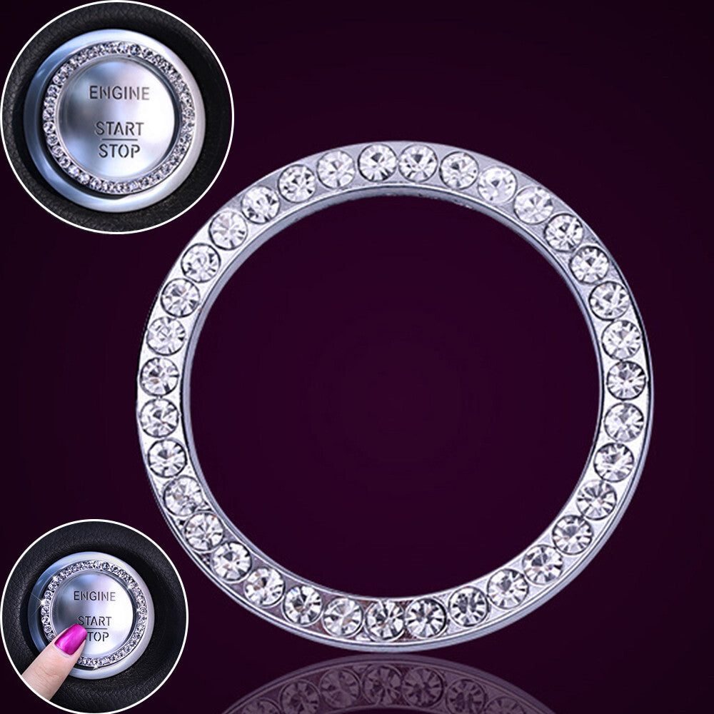 One-key Engine Start Stop Car Interior Ignition Push Button Decor Diamante Ring