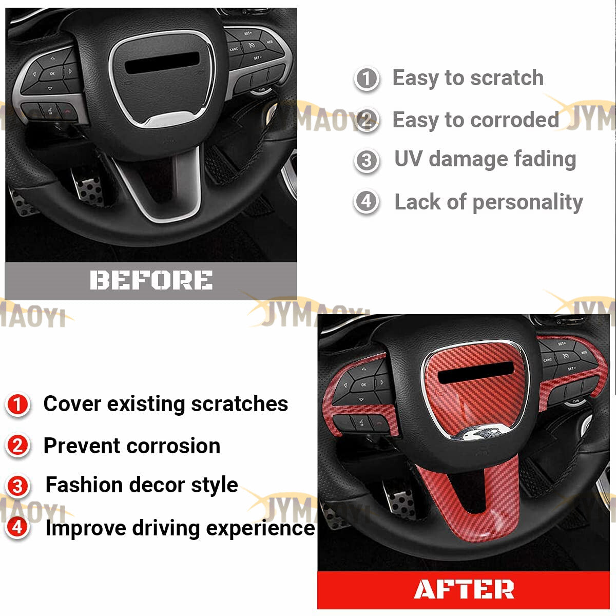 4PCS Carbon Fiber Steering Wheel Cover Trim Stickers Accessories for Dodge for Jeep
