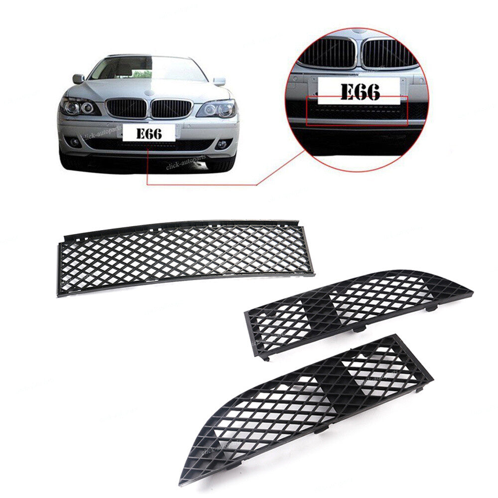 3PCS Front Bumper Lower Grille Plastic Grid Grill for BMW 7 Series E65 E66 LCI