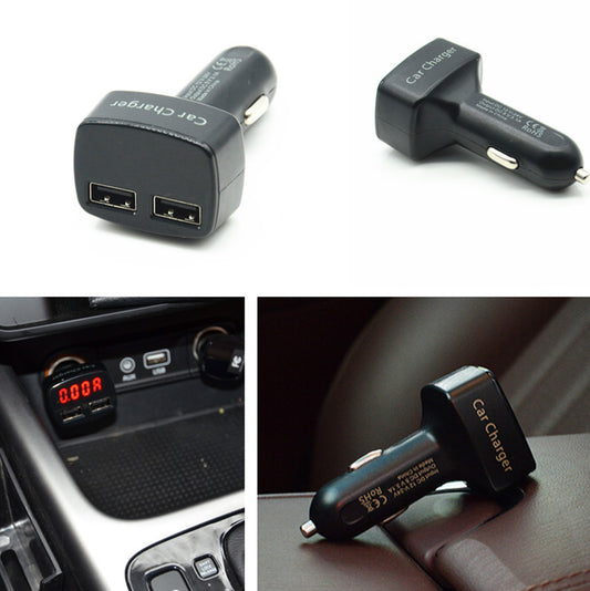 3.1A Double USB Voltmeter Ammeter Thermometer Monitor Red LED Car Charger
