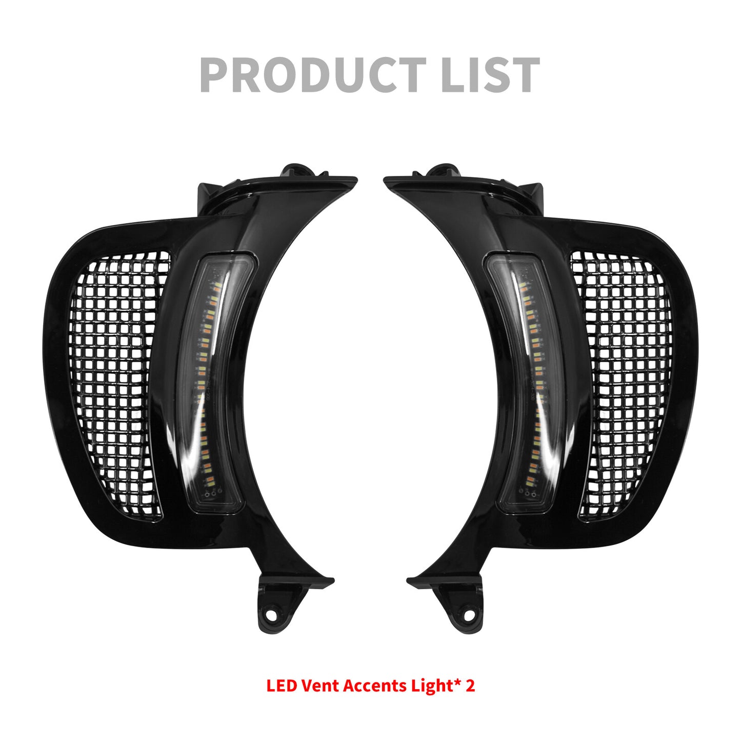 Headlight Vent Accent w/ Black Grille LED Light Fit for Harley Road Glide 15-23