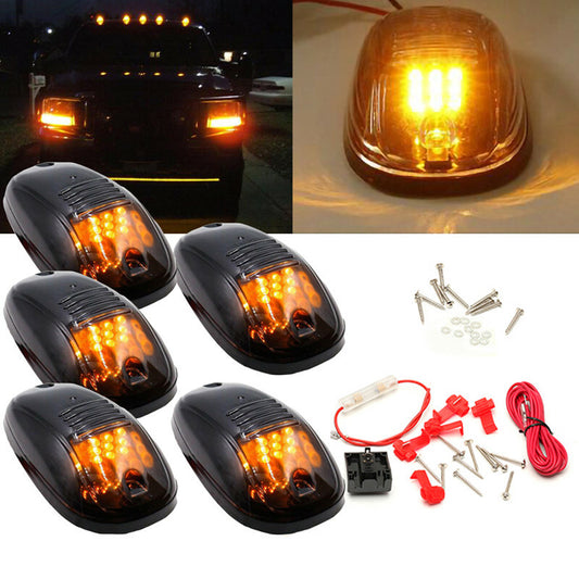 Black Smoked Lens 5Pcs Car SUV Cab Top Roof Running Marker Light Amber LED Lamp