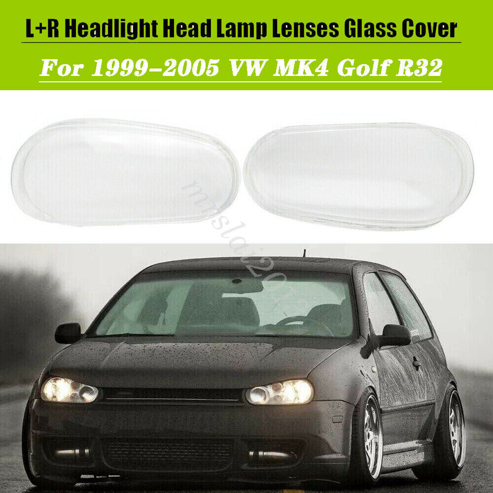 Pair Headlight Glass Lens Lampshades Left + Right for 1999-2005 for VW MK4 for Golf R32