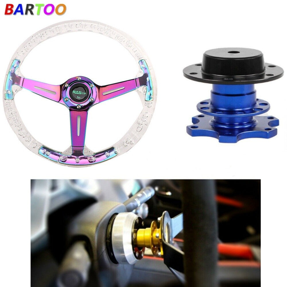 14 350mm Aluminum Racing Acrylic Steering Wheel with Quick Release Blue US