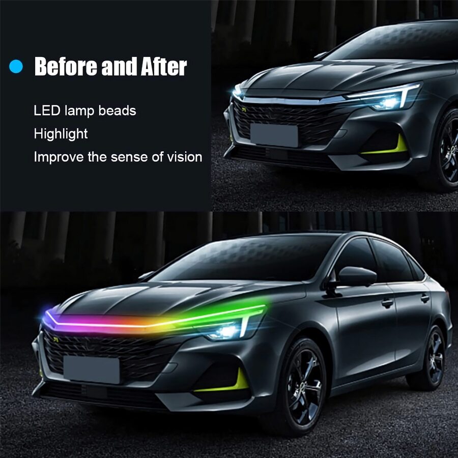 47-71 IN Dreamcolor RGB Car LED Hood Strip Light Engine Cover Decor APP+Remote