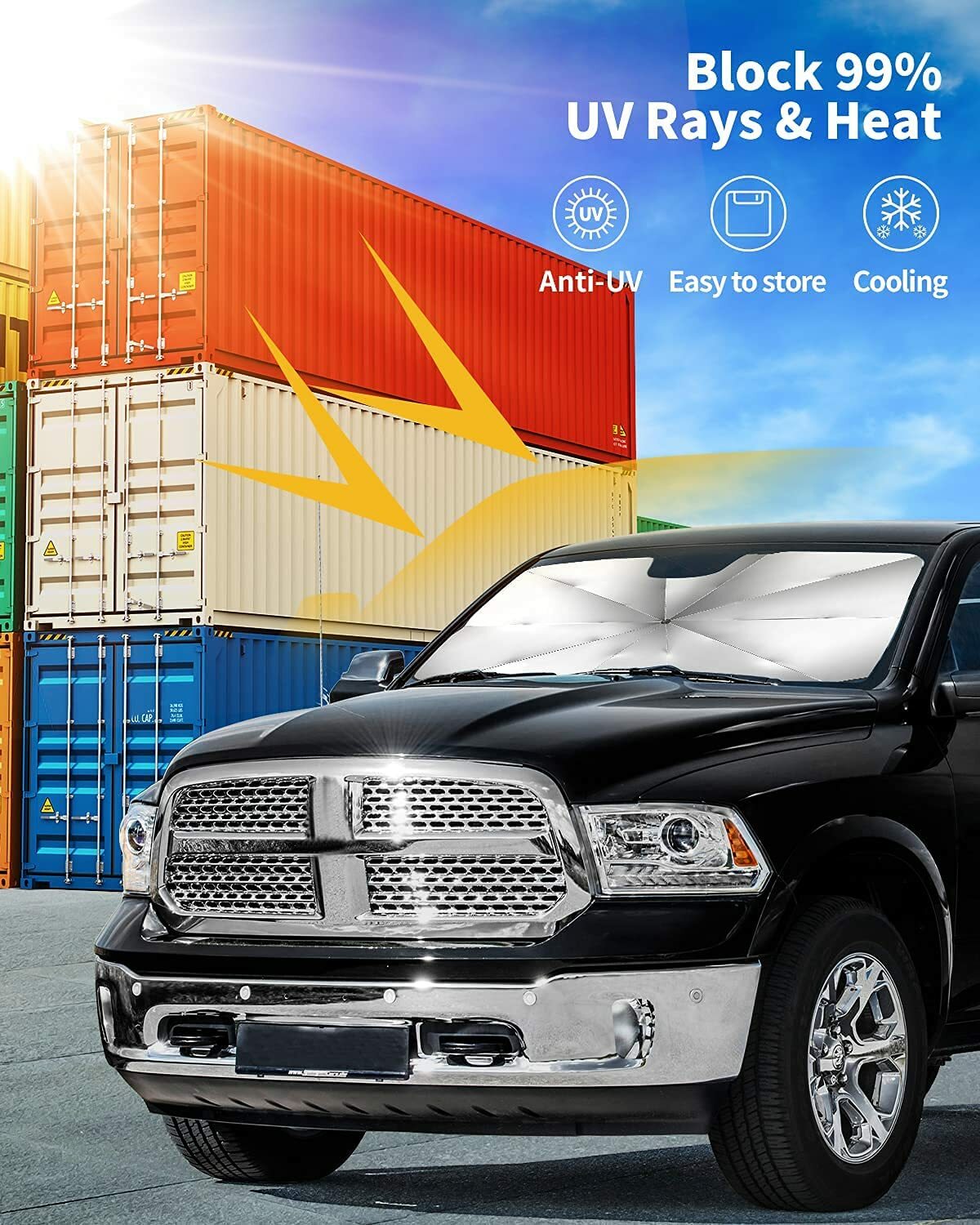 for Ford Car Windshield Sun Shade Umbrella Cover W/ 360¡ãRotation Bendable Handle