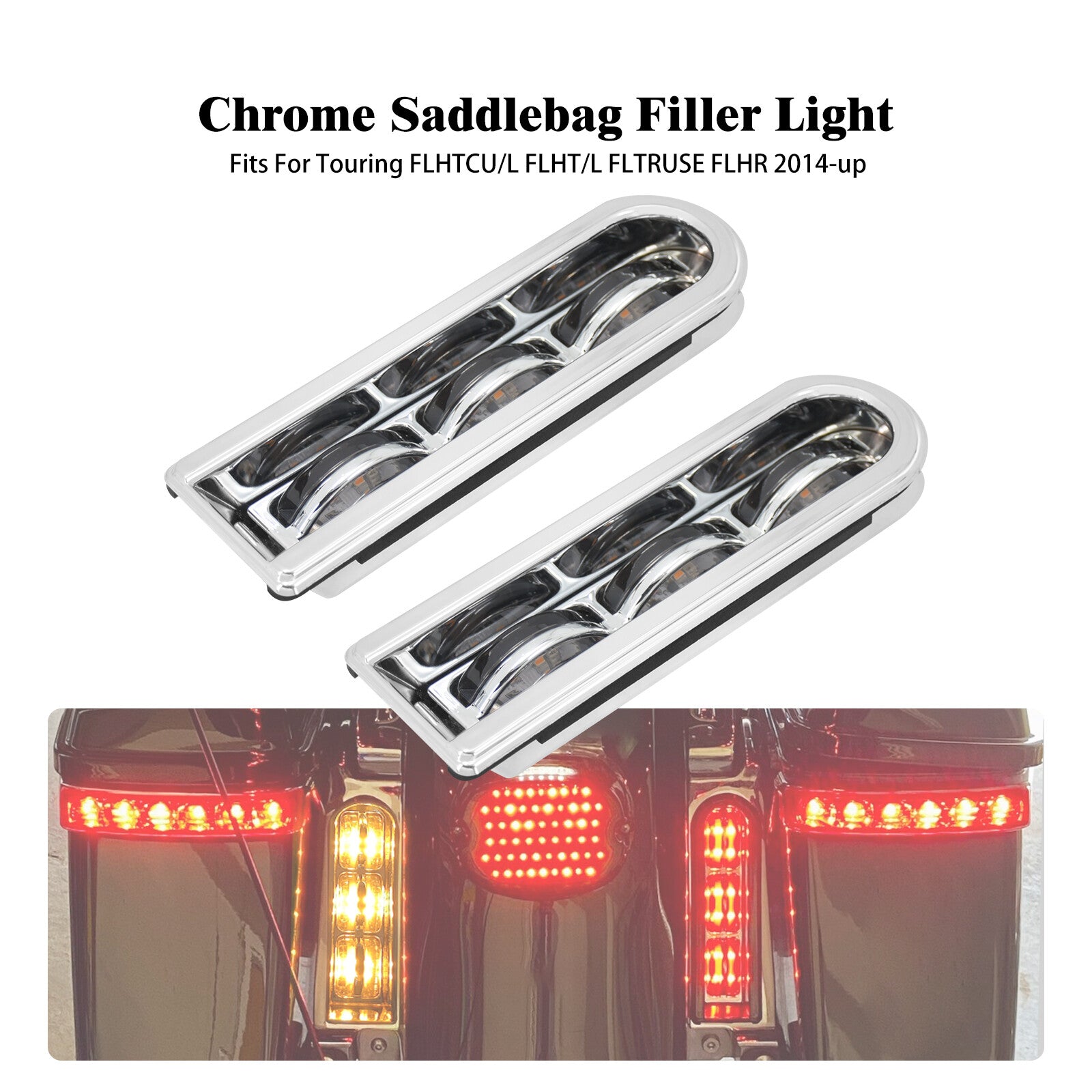 Chrome Inserts Saddlebag Support LED Light for Harley Electra Road Glide 14-2023