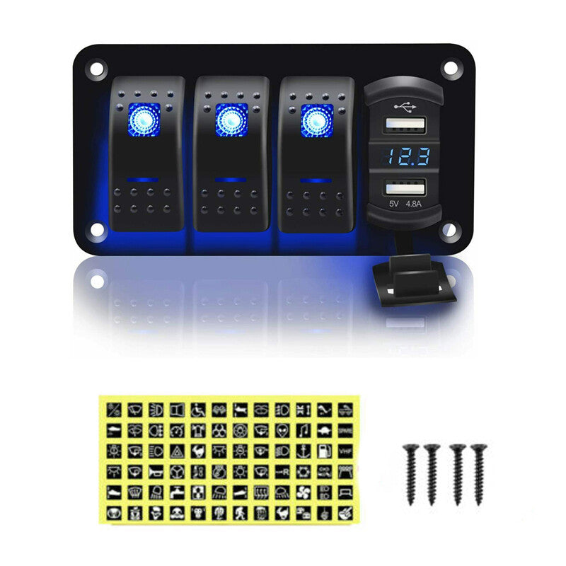 3-Gang Panel Toggle Dash 5-Pin On/Off Pre-wired Rocker Switch Bracket Parts