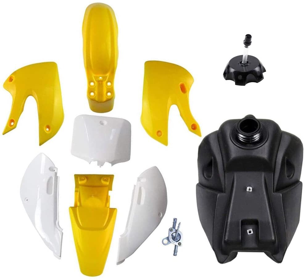 Yellow plastic fender fuel tank suitable for Kawasaki KLX110, DRZ110, KX65, RM65 Pit