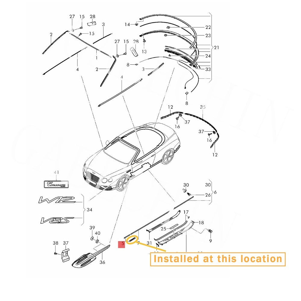Equipment Manufacturer ( ) for Left Front Fender Molding for Bentley GT 3W8853517Q
