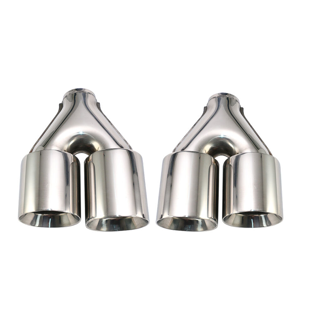 2PCS 2.5'' ID 4''OD Universal Dual Exhaust Tip Staggered Tips Double Wall Tip