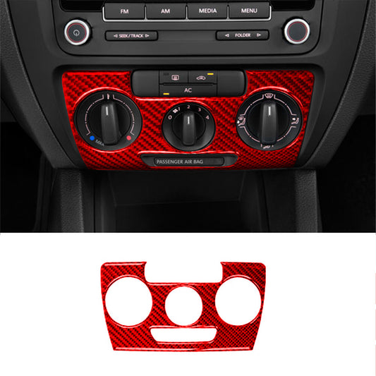 Red Carbon Fiber Climate Control Cover Trim for Volkswagen for Jetta Sedan 2011-2014