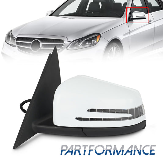 White left driver's side mirror for Mercedes C250 C300 2011-2014 with blind spot function.
