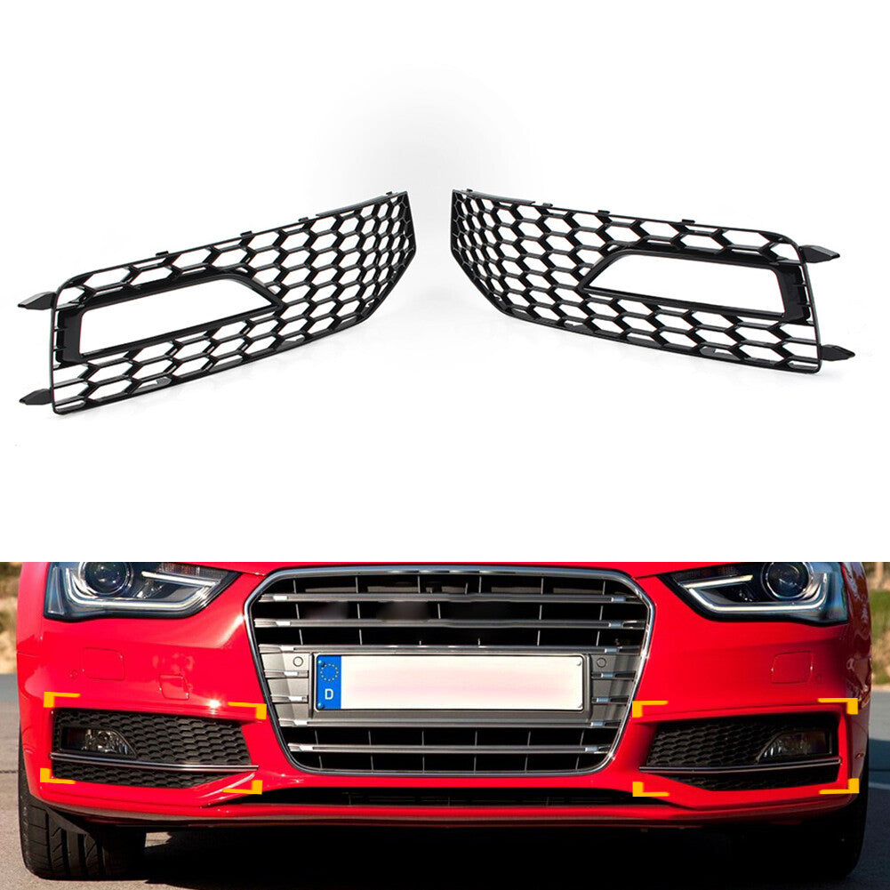 Fit for Audi A4 B8.5 S4 RS4 2x Honeycomb Bumper Fog Light Grille Cover