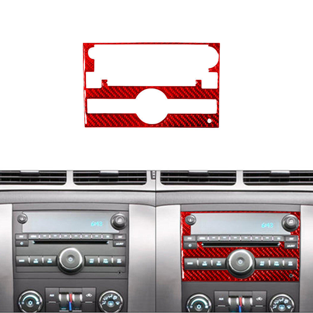 Red Carbon Fiber Central CD Player Frame Trim For Silverado/tahoe/ for sierra 2007-14