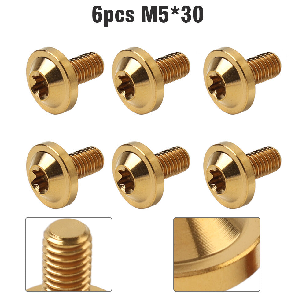 6pcs Alloy Bolts Truss Torx Head Screws M5x30mm For Motorcycle Gold