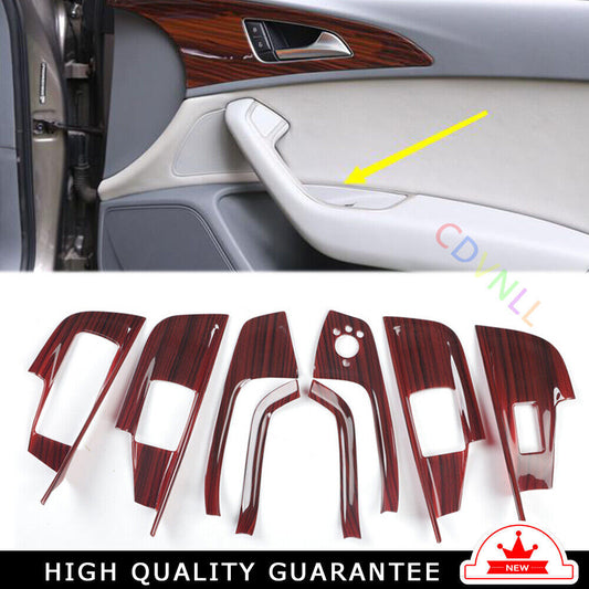 Car Glass Window Lifting Lock Panel Trim 8PCS Fit for Audi A6L 12-2018 Red Wood