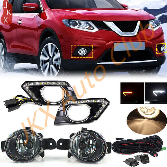 Front LED DRL Day Running Fog Light Cable Kit for Nissan X-trail Rouge 2014-2016