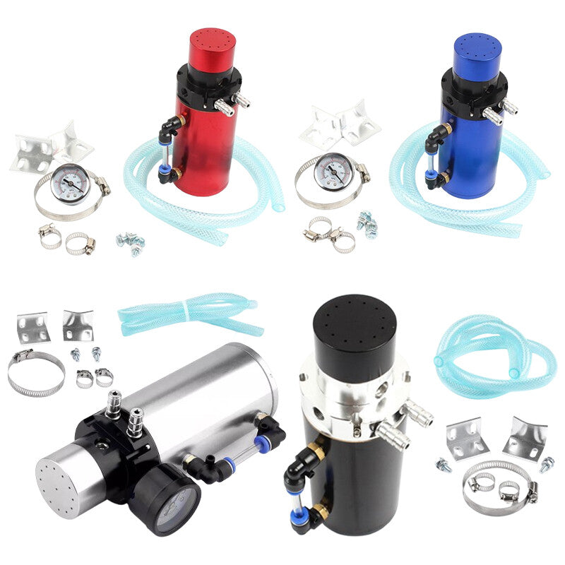 7 X 2.5 Aluminum Engine Oil Catch Reservoir Breather Tank/Can+ Gauge Silver