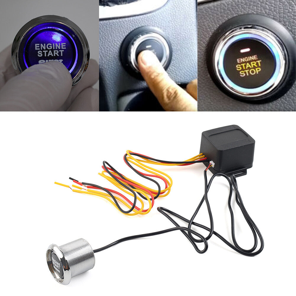 Universal LED 12V Car Engine Start Push Button Switch Ignition Starter Kit Blue