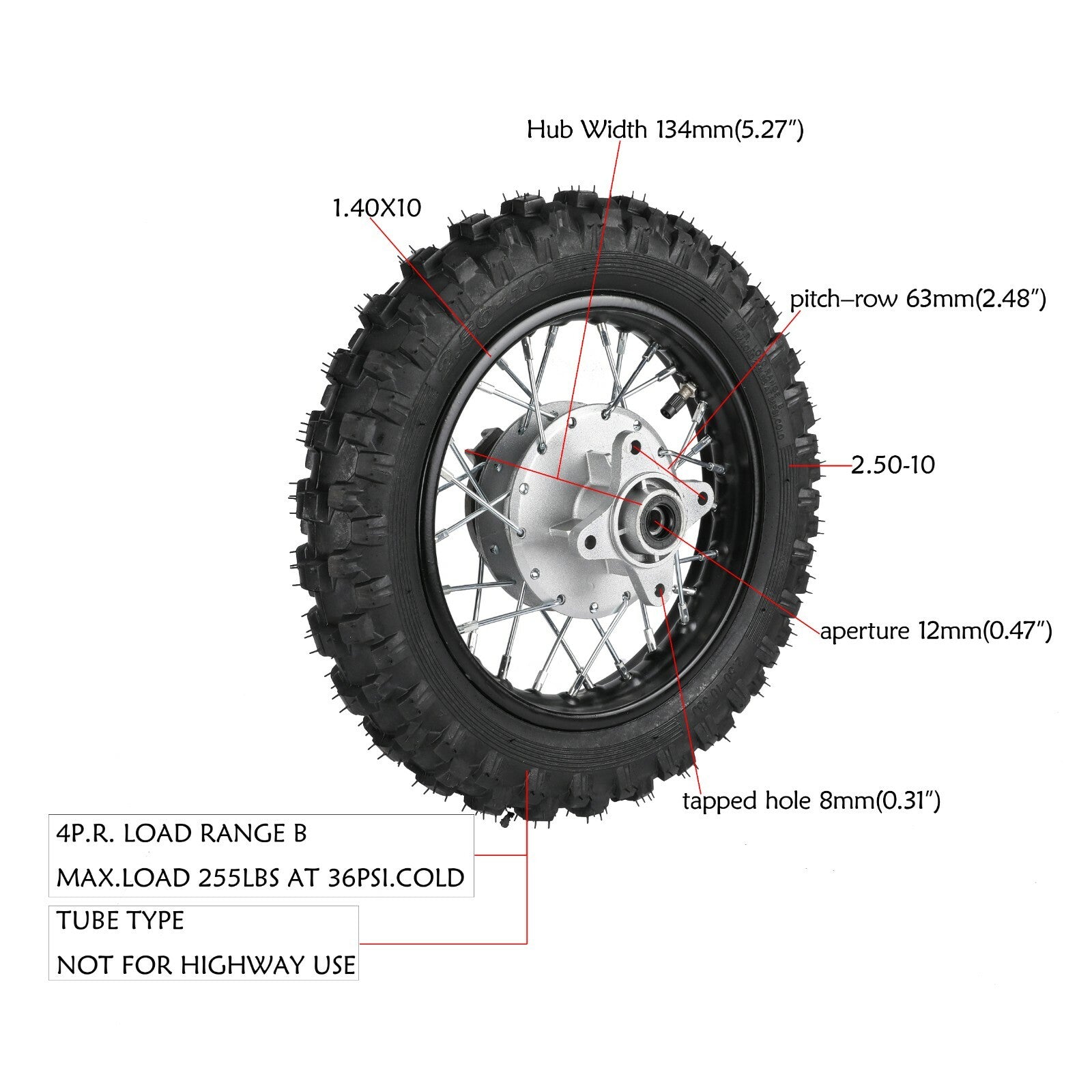 2.50-10 inch Front Rear Drum Brake Wheel Tyre Rim 2.5-10 Dirt Bike CRF50 TTR50