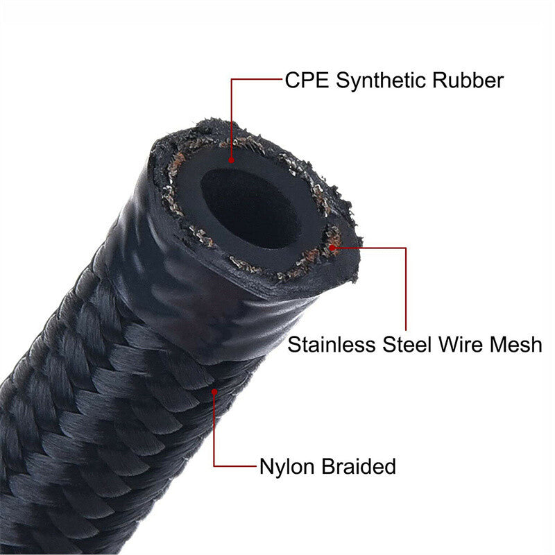 AN8-8AN Hose End Fitting Aluminum Strap Nylon Braided Oil Fuel Hose Line 9.8 ft