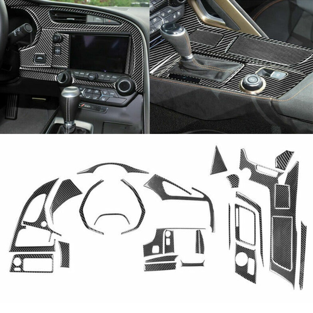 27Pcs Carbon Fiber Interior Set Decor Trim Kit for Chevrolet for Corvette C7 2014-19