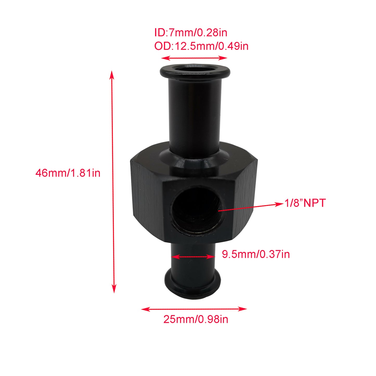 Fuel Pressure Gauge Nitrous Adapter W/ 1/8 NPT Tee Port For 3/8 Hose Black