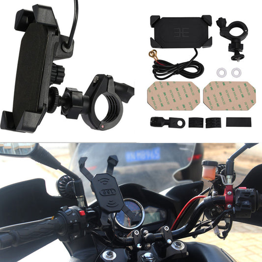 Mirror Pole Grip Clip Bike Handlebar Motorcycle Mount Phone Holder USB Charger