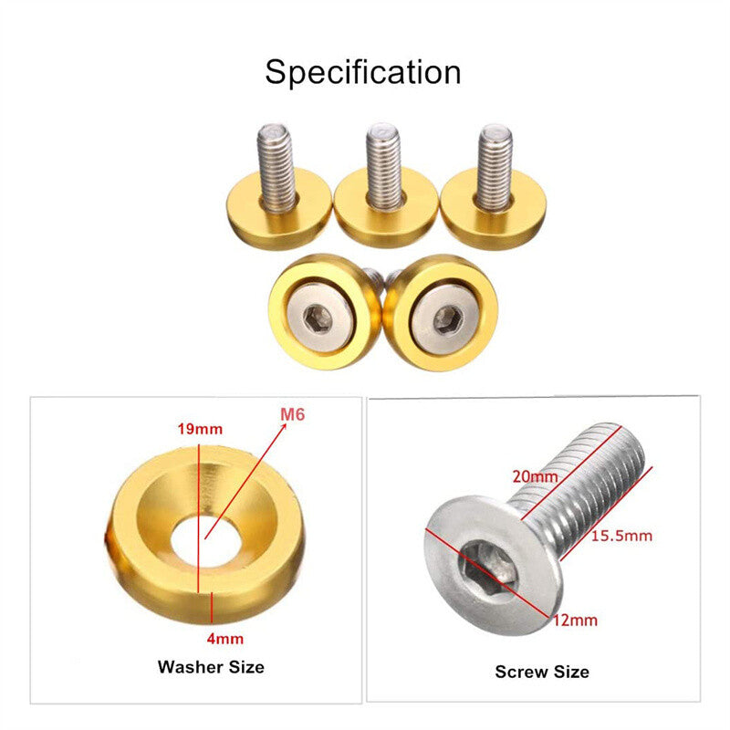 20Pcs Billet Aluminum Fender Bumper Washer Bay Dress up Bolt Screw Kit Gold