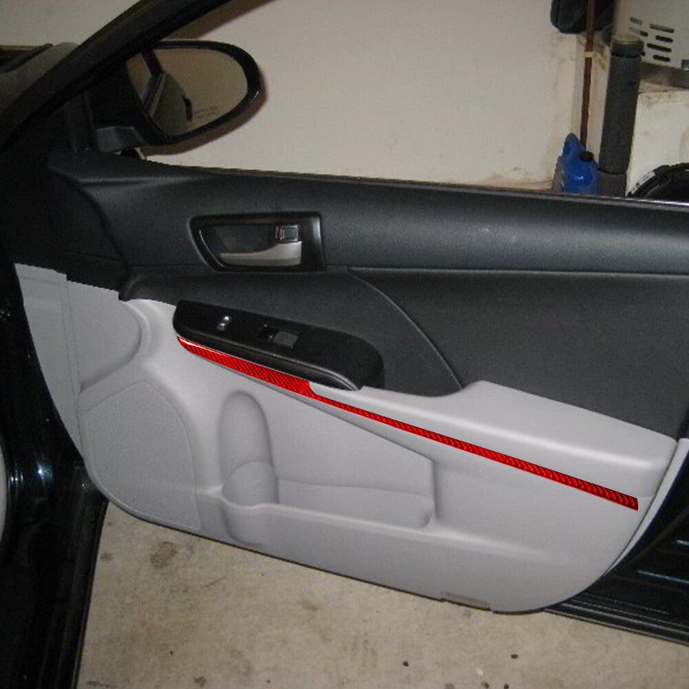2x Red Carbon Fiber Interior Front Door Panel Cover Trim Strip for Toyota for Camry